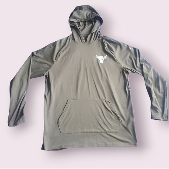 Under Armour Project Rock The Charged Cotton T Shirt Hoodie Olive Men’s Large - Picture 1 of 4